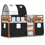 vidaXL Krevet na kat sa zavjesama bijelo-crni 90 x 190 cm od borovine | shoptok.hr