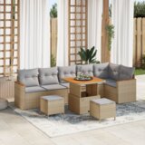  9-delni vrtni kavč set z blazinami Bež poli ratan Akacija | Shoptok.si