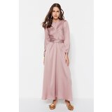Trendyol Pink Evening Dress With Cross-tie Detailed Satin