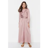 Trendyol Pink Evening Dress With Cross-tie Detailed Satin