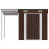 vidaXL Vrtna kućica s produženim krovom smeđa 277x110 5x181 cm čelik | shoptok.hr