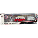  Crveni retro autobus s kamp prikolicom i prometnim znakovima | shoptok.hr