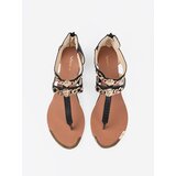Shelvt Black low wedge sandals with gold trim | shoptok.hr