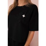 Kesi Włoski Buttery fabric set blouse with a flower + pants black | shoptok.hr