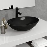 vidaXL Stekleni umivalnik 50x37x14 cm črne barve Cene
