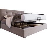 Lumor Oblazinjena postelja s predalom 140x200 cm iz žameta – nastavljivo vzglavje in letveno dno – siva, (22151465) | Shoptok.si