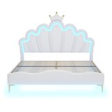 Lumor Otroška postelja 140x200 cm z LED - princeskina postelja z umetnim usnjenim blazino - bela, (22155611) | Shoptok.si