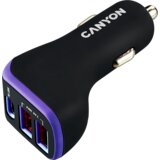 Canyon C-08, Universal 3xUSB car adapter, Input 12V-24V, Output DC USB-A 5V/2.4A(Max) + Type-C PD 18W, with Smart IC, Black+Purple with rubber coating, 71*39*26.2mm, 0.028kg - CNE-CCA08PU | Shoptok.si
