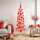  Umjetno usko božićno drvce s kuglicama 150 cm 150 LED lampica - 150 cm s LED-ima i crvenim lopticama | shoptok.hr