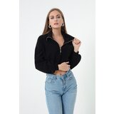 Lafaba Women's Black Zipper Crop Sweater Cene