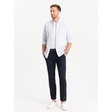 Ombre Men's chino pants with decorative waistband - navy blue Cijene