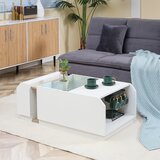 HOMCOM Moderna kavna mizica s policami in skritimi predali, lesena in steklena kavna mizica, 100x55x36cm, (20745563) Cene