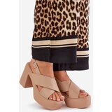 Boto Women's Sandals On Heel And Platform Made Of Eco Leather Khaki Annavin | shoptok.hr