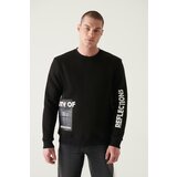 Avva Men's Black Crew Neck Hologram 3 Thread Fleece Standard Fit Regular Fit Sweatshirt Cene