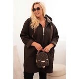 Kesi Włoski Plus Size women's quilted jacket with a hood and the inscription HOPE brown | shoptok.hr