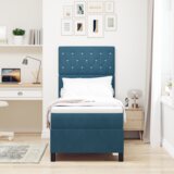 vidaXL Box Spring Krevet s Madracem & LED Tamnoplavi 80x200 cm Baršun | shoptok.hr