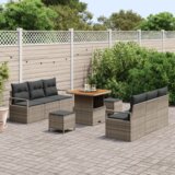 9 komada Vrtni Sofa Set s Jastučićima Sivi Poli Ratan Akacija | shoptok.hr