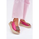 Zazoo 1786 Leather Women's Sandals On Platform With Decoration Fuchsia Cene