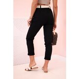 Kesi Włoski Women's viscose trousers with belt and rolled up leg black | shoptok.hr