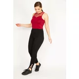 Şans Women's Black Plus Size Lace Detailed Slim-fit Tights Trousers