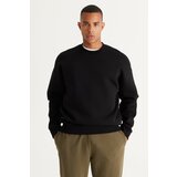 AC&Co / Altınyıldız Classics Men's Black Oversize Fit Wide Cut Cotton Fleece 3 Thread Crew Neck Sweatshirt Cene