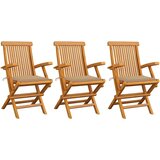 Maison Chic Vrtni stoli - Stol za vrt z bež blazinami 3 kosi trdna tikovina JS2088, (21877125) | Shoptok.si