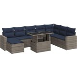  Vrtna garnitura - 9-dijelni set vrtnih sofa poliratan i bagrem s jastucima sivi - Siva sa spremištem 1 | shoptok.hr