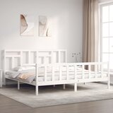 vidaXL Posteljni okvir z vzglavjem bel 200x200 cm trden les | Shoptok.si