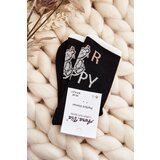 Aura.via Women's Cotton Socks with Writing and Bear Black | shoptok.hr