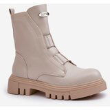 Boto Fleece Lined Women's Worker Boots with Zip Eco Leather Light Beige Mailyra | shoptok.hr