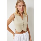  Women's Vanilla V-Neck Buttoned Summer Knitwear Vest | shoptok.hr