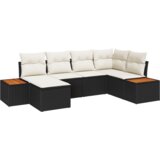 vidaXL 6-delni vrtni kavč set s blazinami Črna poli ratan akacija | Shoptok.si