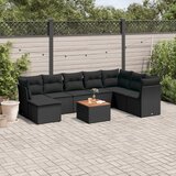 Maison Chic Seti vrtnega pohištva - Vrtna garnitura - Vrtni pohištvo set 9-delna z blazinami črn poli ratan, (21804113) | Shoptok.si
