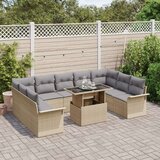 vidaXL 10-delni vrtni kavč set z blazinami Bež Poli Ratan | Shoptok.si