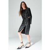 Trendyol Limited Edition Black Faux Snakeskin Midi Skirt Cene