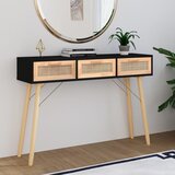Maison Chic konzolna miza - miza ob steni črna 105x30x75 cm borovina in naravni ratan, (21785931) | Shoptok.si
