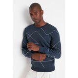Trendyol Blue Men's Slim Fit Crew Neck Line Patterned Knitwear Sweater Cene