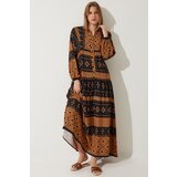  Women's Black Brown Patterned Oversize Summer Viscose Dress | Shoptok.si