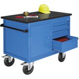 eurokraft pro Delovna miza, pomična, nosilnost 500 kg, s štirimi predali in omarico s krilnimi vrati z zaklepanjem, DxŠxV 1150 x 700 x 900 mm | Shoptok.si