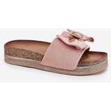 Boto Women's Platform Slippers With Bow And Decorative Brooch Pink Lenela | Shoptok.si