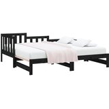  Dnevni ležaj na izvlačenje crni 2x (80x200) cm masivna borovina | Eponuda.com