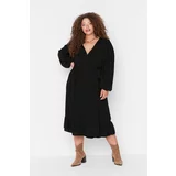 Trendyol Curve Black Plus Size Double Breasted Neck A-Line Midi Woven Dress