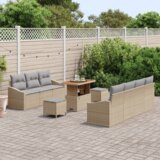  10-delni vrtni sofa set z blazinami bež poli ratan akacija | Shoptok.si