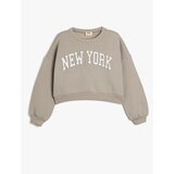 Koton Crop Sweatshirt Oversize Slogan Printed Crew Neck Raised Cotton Blend | shoptok.hr