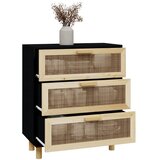  Komoda crna 60 x 30 x 70 cm masivna borovina i prirodni ratan | Eponuda.ba