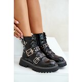 Boto Lacquered Worker Boots With Buckles Black Serizia | ePonuda.com