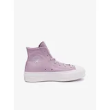 Converse Light Purple Women's Leather Ankle Sneakers on the Platform - Women