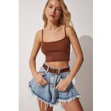  Women's Lilac Brown 2-Pack Straps Knitted Crop Bustier Blouse | Shoptok.si