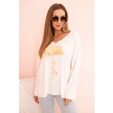 Kesi Włoski Women's viscose blouse with long sleeves and gold floral print ecru | ePonuda.com