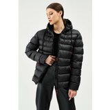 River Club Women's Black Fleece Waterproof And Windproof Hooded Winter Down Coat. Cene